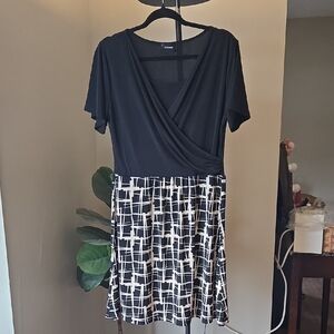 Elegant Black and White Midi Dress